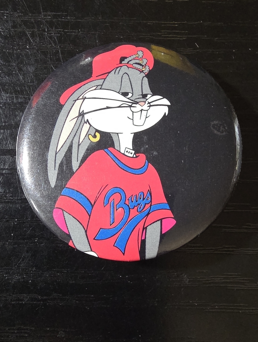 Vintage 1993 Bugs Bunny 1.5" Button Pin Back Red Shirt Hip Hop Space Jam